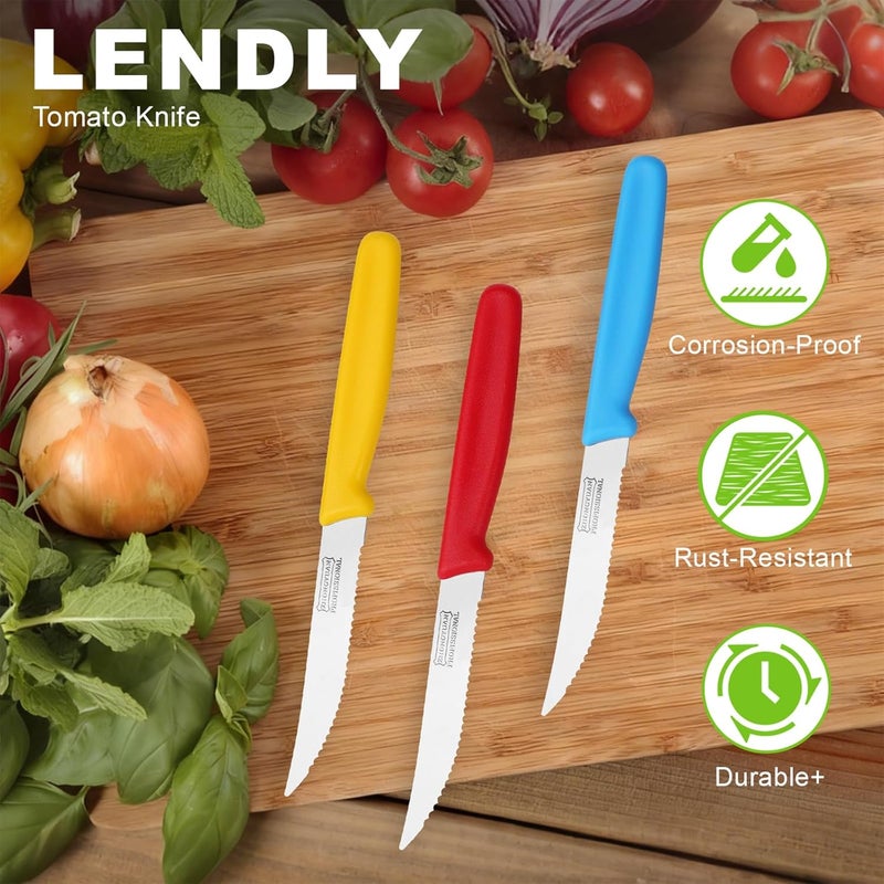 Lently 3-Pack Tomato Knife with Premium Serrated Stainless Steel Blade, 4.1" Sharp Tomato Knives & Onion Cutter, Ergonomic Plastic Handle for Slicing Vegetables, Bread, Steak, Fruit and Meat - Image 5